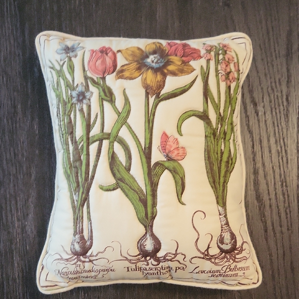 Floral Botanical Print Accent Pillow/ Basilius Besler Inspired 12"x10"